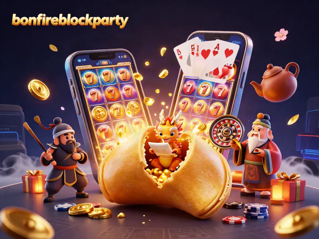 Spin to win at bonfireblockparty with an exciting 3D casino scene featuring golden elements.
